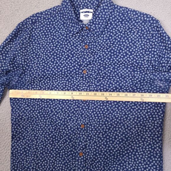 Old Navy Shirt Mens‎ Medium Slim Fit Blue Geometric Long Sleeve Button Down - Picture 9 of 14